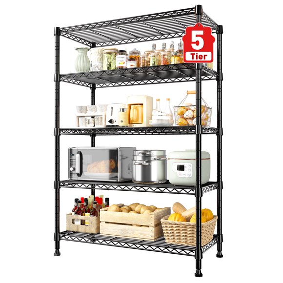 Exenoray 5-Tier Wire Shelving Unit, 15.7"Dx31.5"Wx71"H Heavy Duty Metal Rack, Garage Shelves Storage Rack for Garage, Kitchen & Home Office Organization,Black