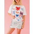 thumbnail image 3 of Biezeib Women's 4th of July Tops Casual Short Sleeve Round Neck Flag/Bow Print T-Shirts Streetwear Blouses, 3 of 6