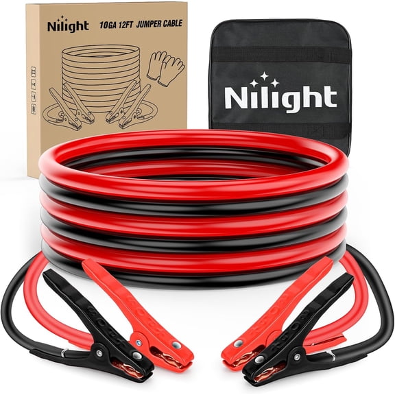 Nilight Jumper Cables for Car Battery 10 Gauge 12 FT Booster Cable Heavy Duty 200 A CCA with Carrying Bag Jump Start Emergency Kit Pickup Vans SUV Sedan Motorcycle