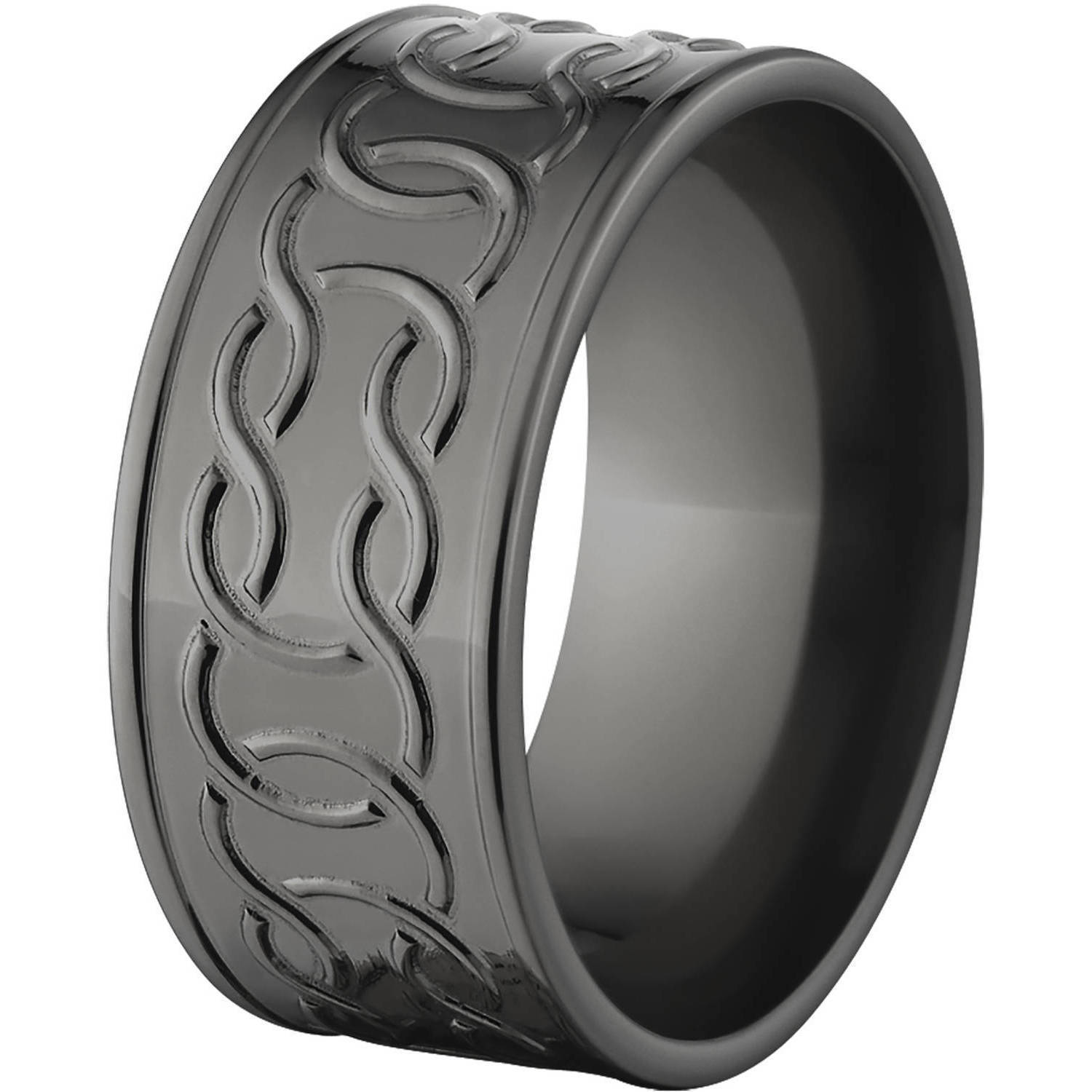 10mm Flat Black Zirconium Ring with a Milled Celtic Design