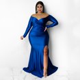 thumbnail image 3 of AURA Women Plus Size V Neck Split Maxi Dress Long Sleeve Elegant Evening Party Dress, 3 of 5