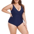 thumbnail image 6 of Ocean Blues Women's and Women's Plus Swimwear Twist Push Up Deep V Ruched One Piece Bathing Suits Sexy Navy Blue Tummy Control Surfing Swimsuit, 6 of 10