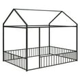 thumbnail image 5 of Full Size Floor Bed, Metal House Bed with Fence, Playhouse Design Montessori Beds Frame, Platform Bed Canopy Bed with Roof, for Girls Boys Bedroom, No Box Spring Needed, Can Be Decorated, Black, 5 of 8