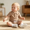 thumbnail image 5 of WERYOUNG Boys Summer Outfits Short Sleeve Ribbed Romper Bodysuit With Shorts Two Piece Gentleman Sets Leisure Lounging Comfortable Clothing Sets 6-12 Months, 5 of 5