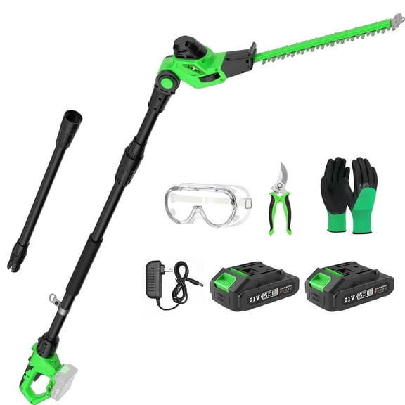 Pole Hedge Trimmer Cordless, 18-inch Electric Hedge Trimmer with Extension Pole, 15-Foot Max Reach, Multi-Angle, 2.0Ah Battery and Charger Included