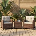 thumbnail image 4 of 3 Piece PE Rattan Patio Furniture Set, Outdoor Chairs and Table Set with Tempered Glass Tabletop and Cushions, Patio Conversation Set for Patio, Balcony, Poolside, Brown and Beige, 4 of 9
