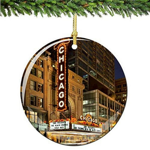 Chicago Christmas Ornament, Porcelain 2.75' Double Sided Chicago Marquee Christmas Ornaments