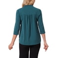 thumbnail image 3 of INSPIRAR CHIC Blusas de Trabajo de Manga 3/4 para Mujeres con Cuello en V y Pliegues, Blusas Elegantes y Casuales, Tops de Verano de Moda en Azul Pavo Real, 3 of 6