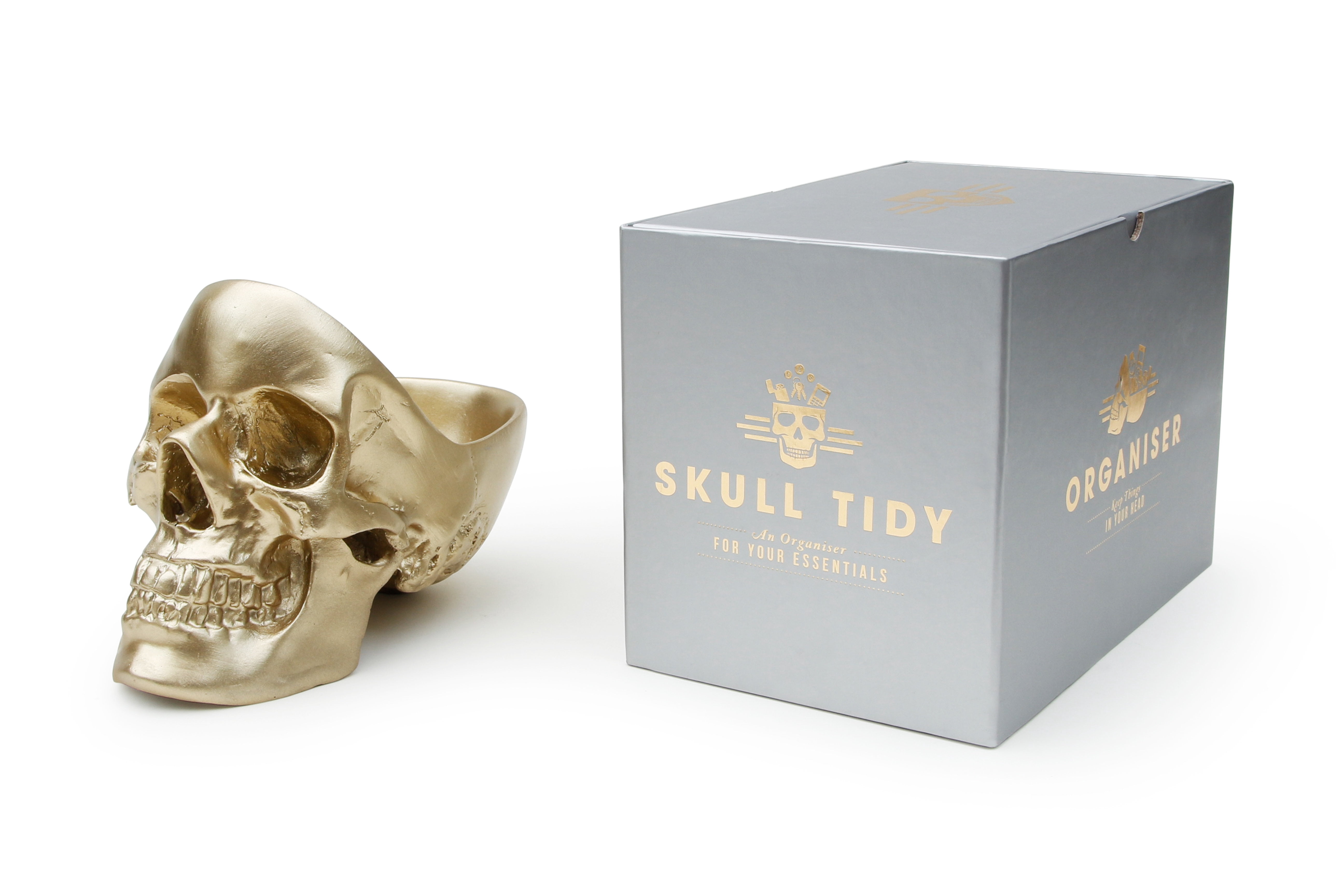 Suck UK | Skull Jewelry Organizer | Desk Tidy | Trinket Dish & Key Bowl | Gold