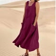 thumbnail image 2 of Vestido largo sin mangas de lino para mujer: vestido informal con cuello redondo y bolsillos, poliéster/spandex, tallas S-XXL., 2 of 6