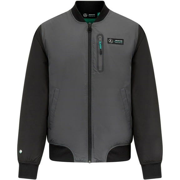 Mercedes Amg Petronas F1 Team Mens Bomber Grey And Black Jacket