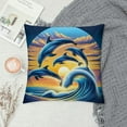 thumbnail image 2 of Leisuo Jumping into The Ocean Print，Pillow Covers Decorative Cushion Cover Throw Printed Pillow Case ，Orange and Blue, 2 of 5