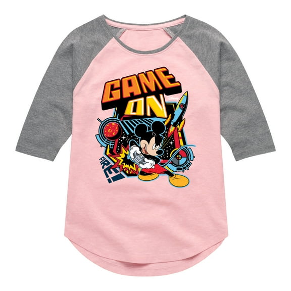 Disney - Mickey & Friends - Retro Gaming Mickey - Game On - Toddler And Youth Girls Raglan Graphic T-Shirt