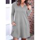 thumbnail image 2 of Vestido de mujer Manga larga Botón Frente Cuello en V Dobladillo suelto Vestido de otoño de color puro con dos bolsillos Gris S, 2 of 5