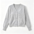 thumbnail image 4 of ABSUYY Womens Cropped Fuzzy V Neck Cardigan, Button Down Knit Sweater Jacket, Soft Casual Top,Size S, 4 of 5