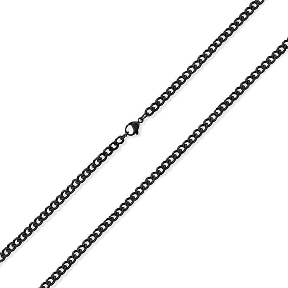 Heavy Duty Biker Jewelry Men Solid Curb Link Chain Necklace Black IP Stainless Steel 18 Inch 4MM