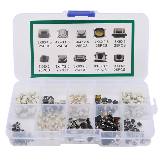 Kit surtido de microinterruptores táctiles Nikou 250 piezas interruptores de botón táctiles probados profesionalmente