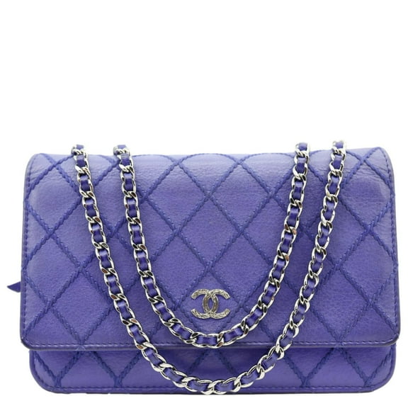 Pre-Owned Chanel Fancy CC Quilted Calfskin Leather Wallet On Chain Bag Blue
