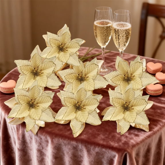 Golden Edge Shining Artificial Flower Festival Decorative Accessory Artificial Flower 5.1 inch Artificial Flowers Christmas Valentine's Day