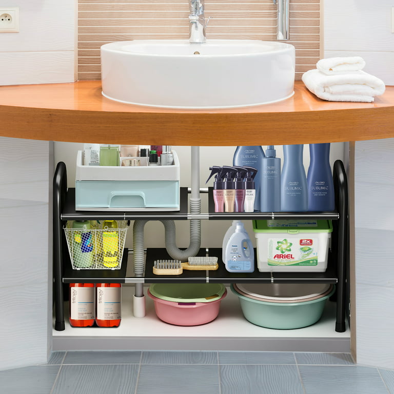  LAMU 2-Tier Under Sink Organizer and Storage - Pull Out  Bathroom and Kitchen Cabinet Organizer