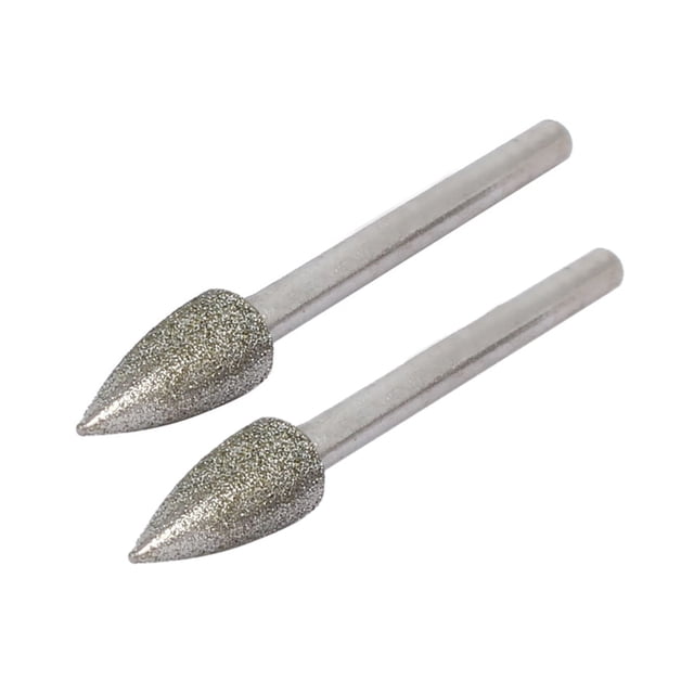 Punta de muela montada de diamante en forma de cono de 6 mm de diámetro y vástago de 1/8 de pulgada, 2 piezas