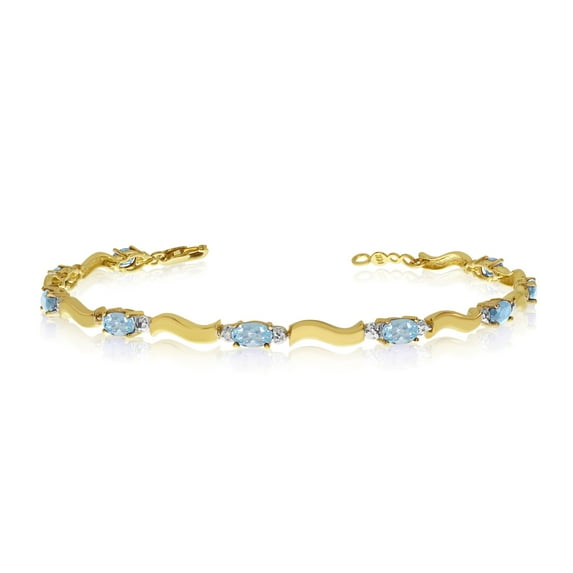 10K Yellow Gold Oval Aquamarine and Diamond Bracelet