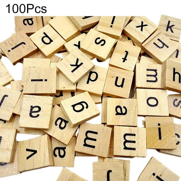 100 Pcs Wooden Alphabet Tiles English Letters DIY Wood Crafts Kids Toy 18x20mm