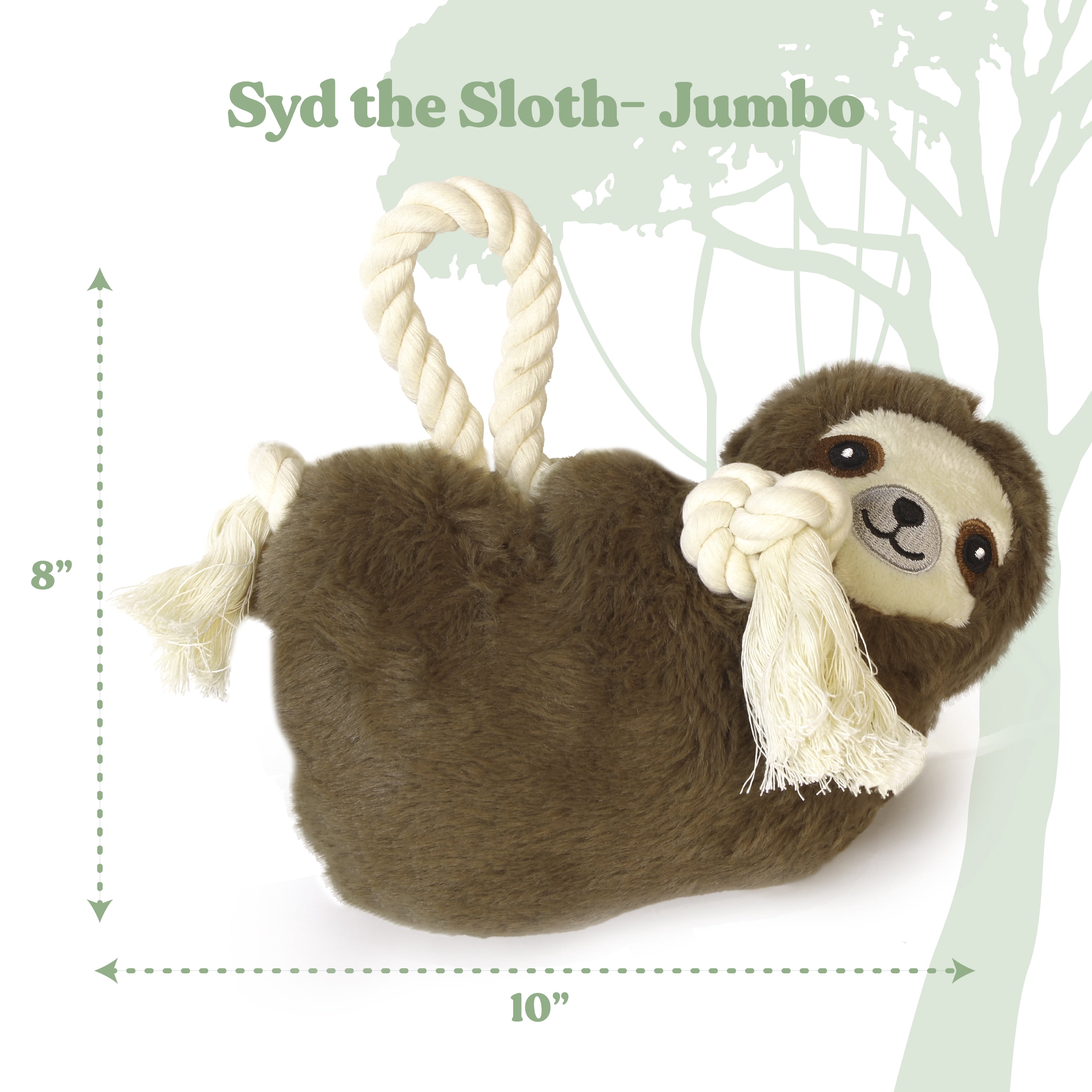 GRRREEN Dog Toys | Plush Toy Sloth Stuffed Animal for Dogs | Jumbo Eco Friendly Toy