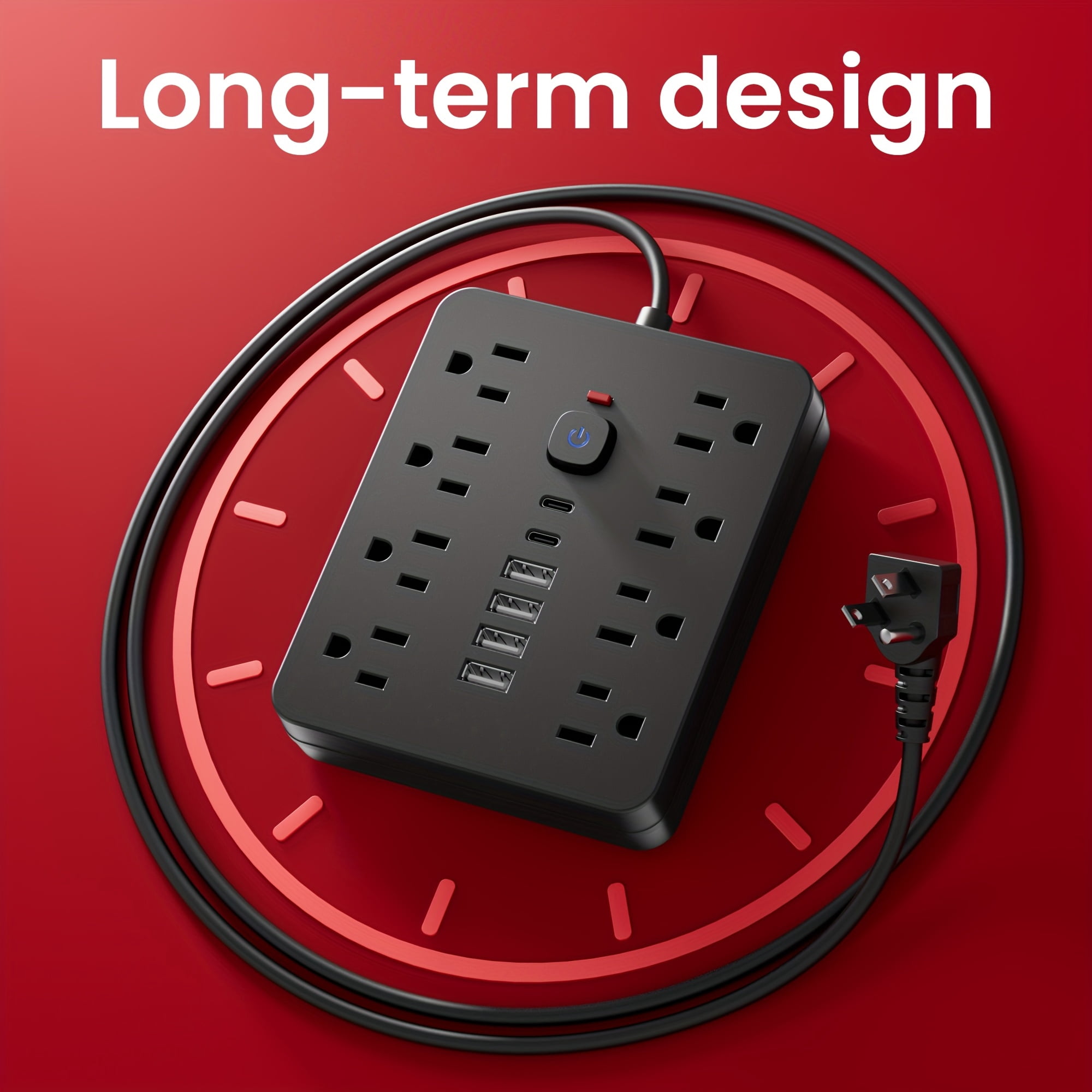 14-in-1 Power Strip with Surge Protector: 8 AC Outlets, 4 USB-A & 2 USB-C Ports, 5/10Ft Cord, Flat Plug, Wall Mount, Overload Protection for Home Office Desktop Charging