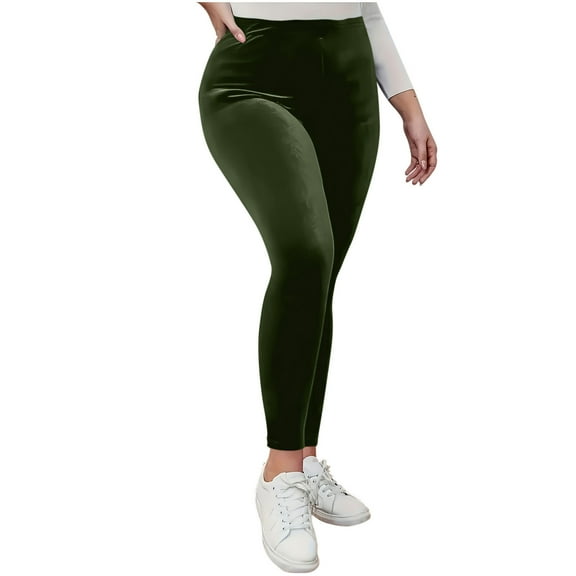 QQAMB Women's Leggings High Waist Velvet Elastic Leggings Velvet Warm Yoga Pants Buttery Soft Velour Leggings Army Green XL