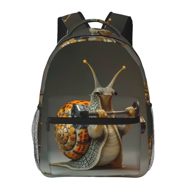 Easygdp Surreal Weightlifting Snail Mochila Ergonómica Versátil para Laptop - Múltiples Bolsillos, Correas Ajustables, Unisex para Escuela, Viajes y Actividades al Aire Libre-One Size