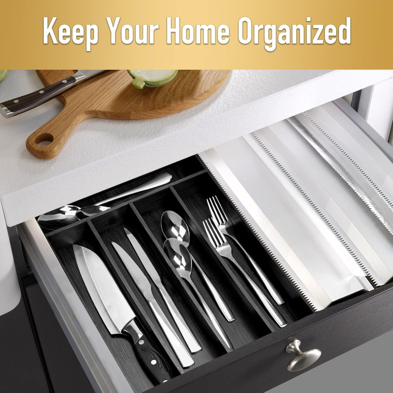 Silverware Organizer Acacia Kitchen Drawer Organizer Utensil Organizer Silverware Holder Cutlery Organizer in drawer Flatware Organizer Tray (Acacia 7 Slots)