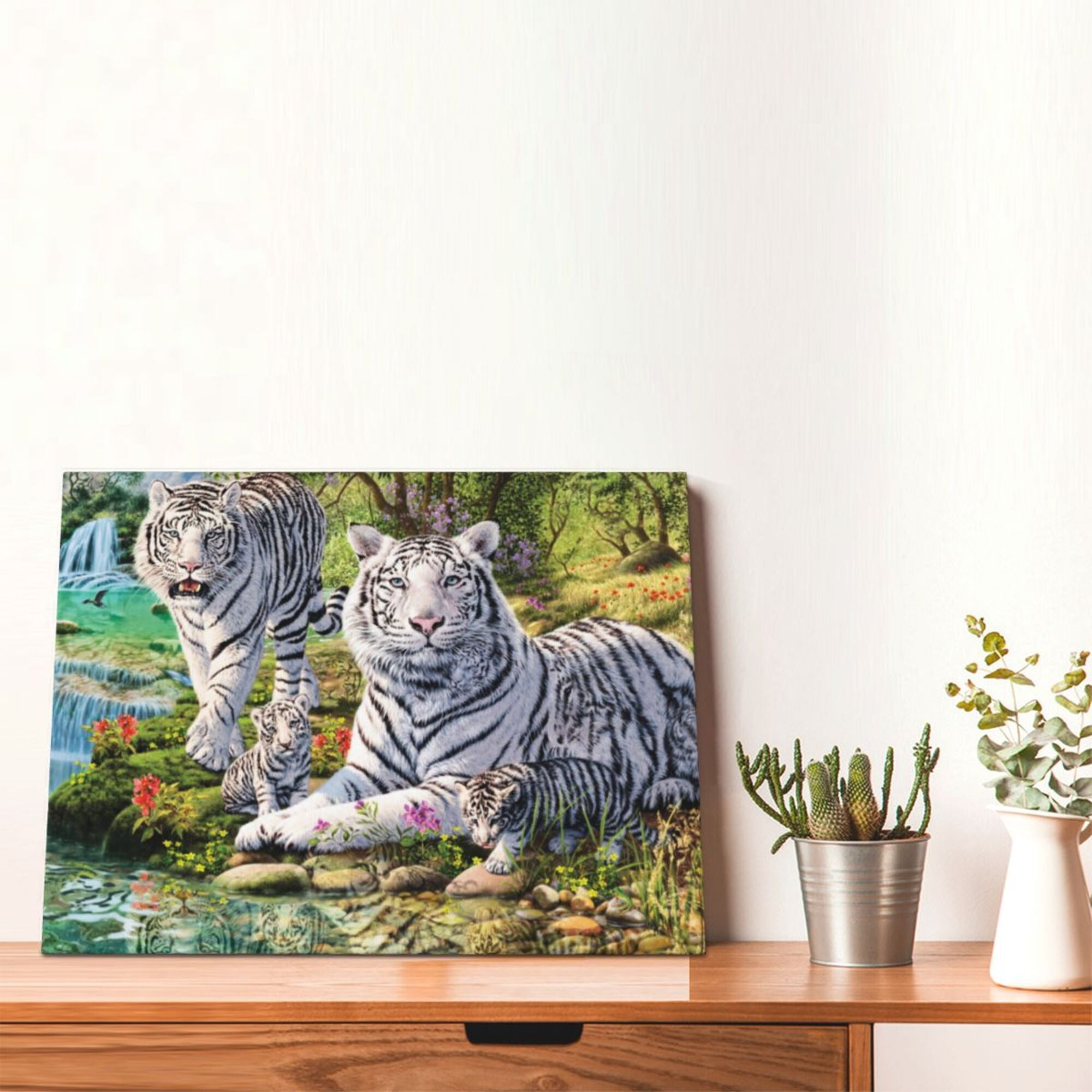 Decor White Tiger Painting 12x16in Canvas Decor Bathroom Room Bedroom Framed Wall Living Bathroom Decorations Modern For Artwork