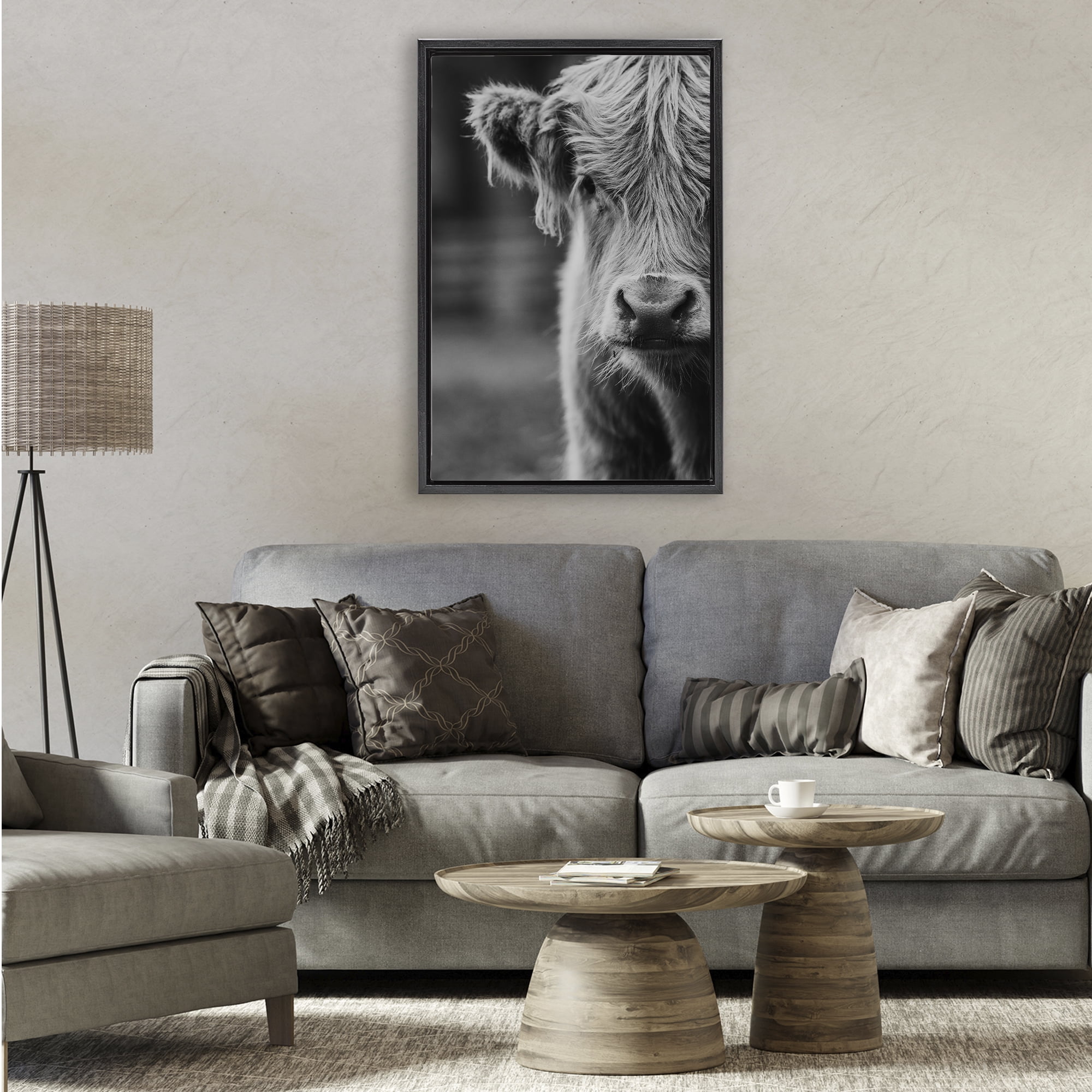Baby Cow Face Black Framed Floater Canvas Wall Art, design by Amy Carroll