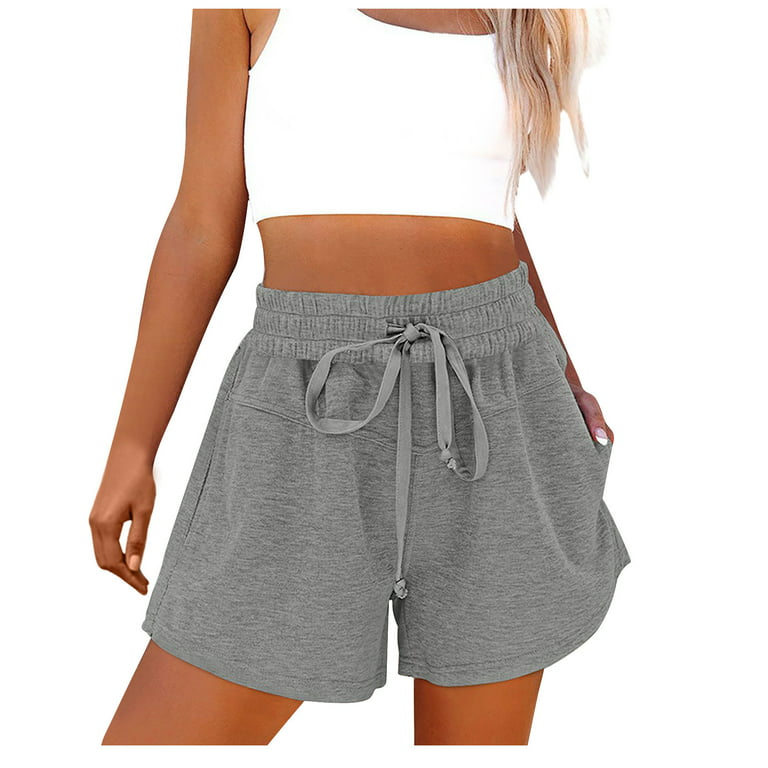 ZQGJB Womens 2023 Casual Workout Shorts Plus Size High Waisted Drawstring  Athletic Sweat Shorts Loose Cute Comfy Elastic Summer Cotton Lounge Shorts