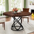 thumbnail image 4 of Tribesigns Round Dining Table for 4, 47-Inch Dinner Table Circle Kitchen Table with Metal Base, Wood Dining Room Table Cofee Table for Kitchen, Restaurant, Café, Walnut and Black, 4 of 8