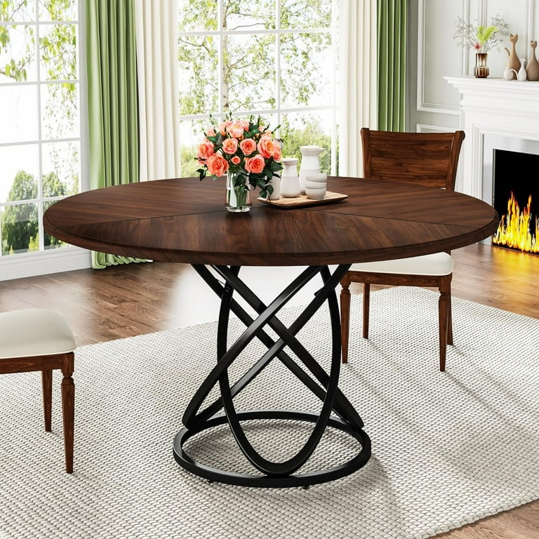 Tribesigns Round Dining Table for 4 47 Inch Wood Dinner Table Circle Kitchen Table with Metal Base