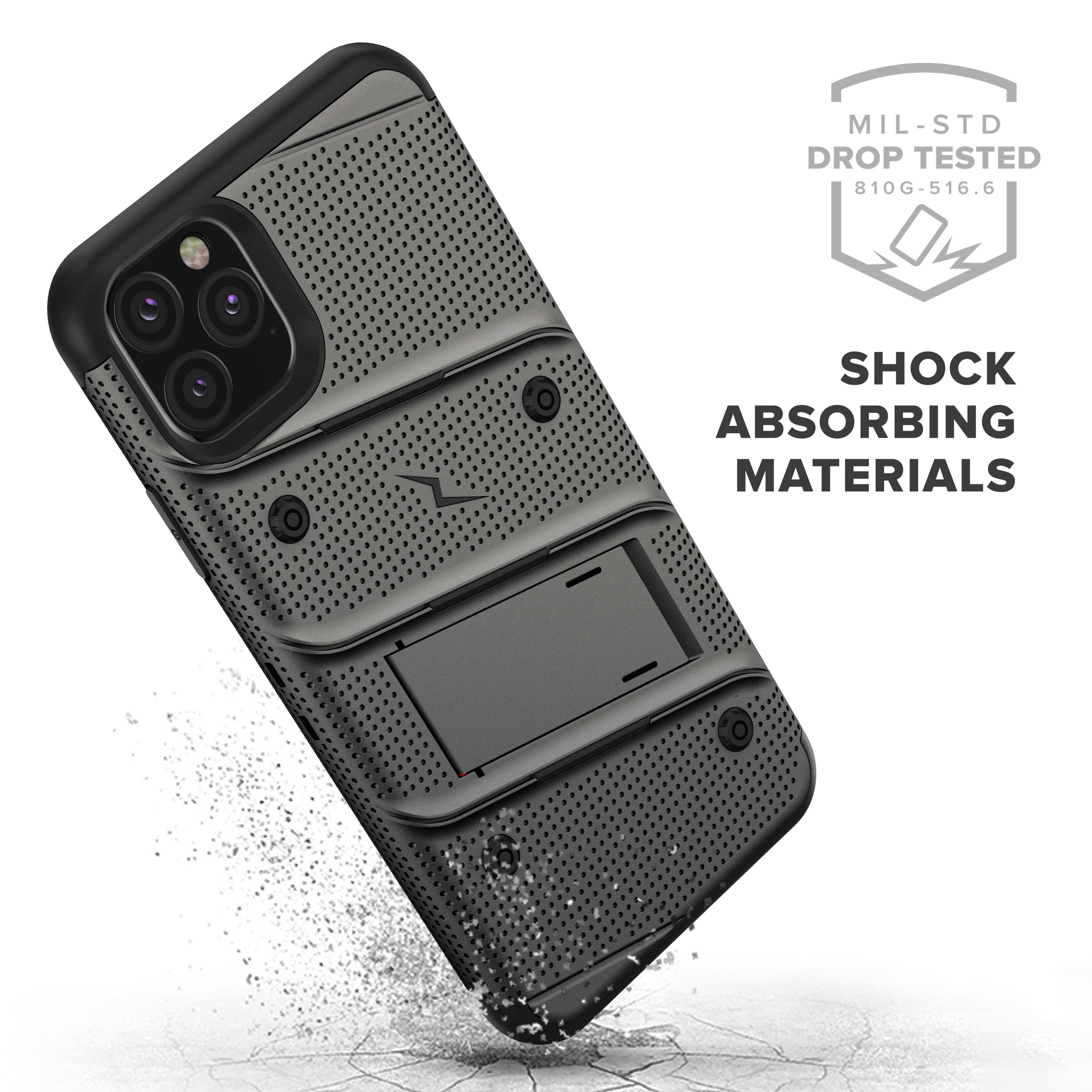 ZIZO BOLT Series iPhone 11 Pro Case - Heavy-duty Military-grade Drop Protection w/ Kickstand Included Belt Clip Holster Tempered Glass Lanyard - Gun Metal Gray