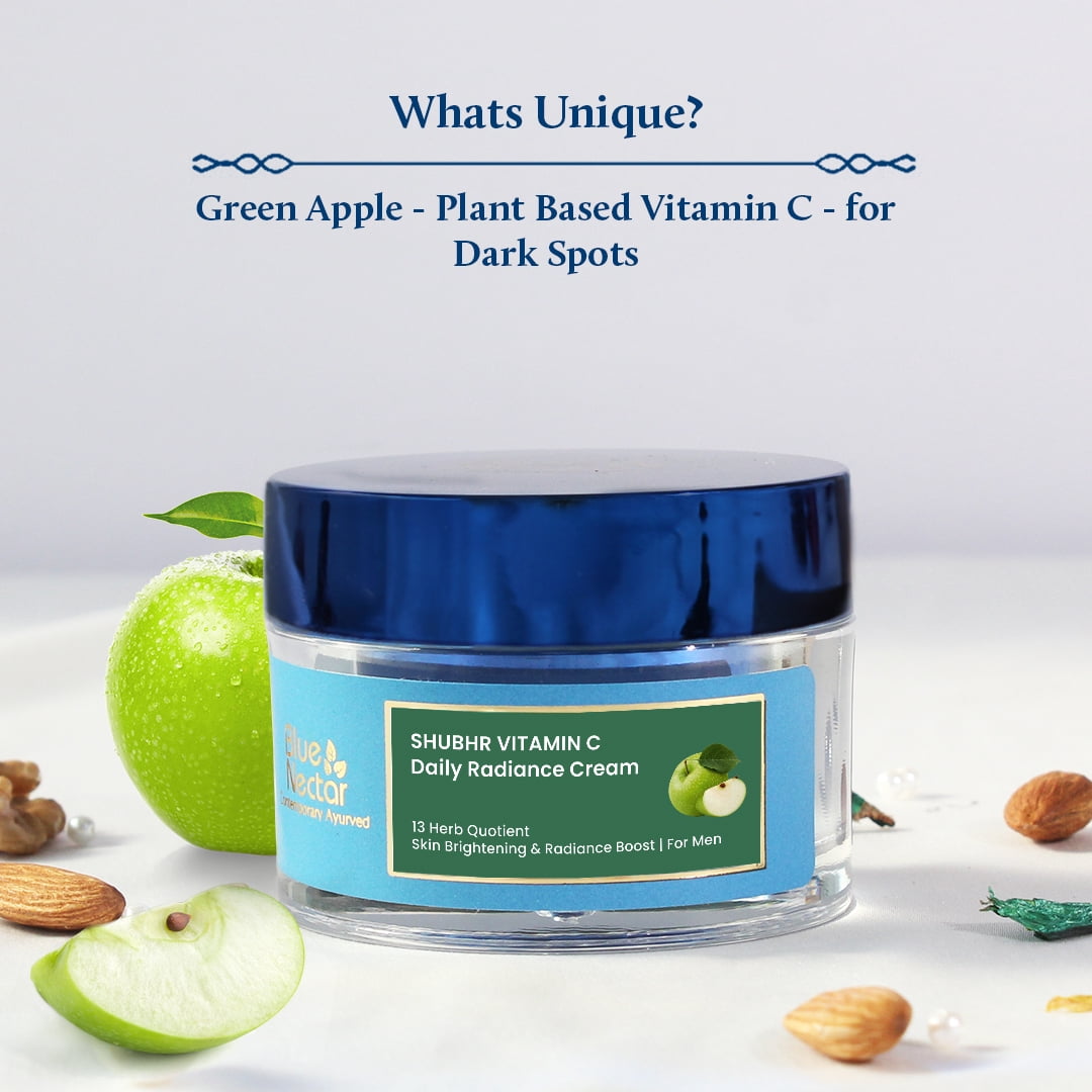 Blue Nectar Natural Vitamin C Face Cream for Men with Green Apple and Almond Oil (13 Herbs, 1.7 fl oz)