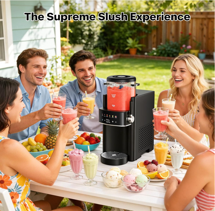 LWQ Slushie Machine, Ice Cream Maker, Slushy Machine for Home and Families, No ice needed with Rapid Chill & Temperature Control, Multi-function for Margarita, Frappé, Easy to Clean (Black)