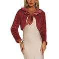 thumbnail image 1 of INSPIRE CHIC Chaqueta Bolero de Piel Sintética para Mujeres, Corta, con Lazo Frontal, Abrigo Esponjoso, Talla XS, Rojo Vino, 1 of 6