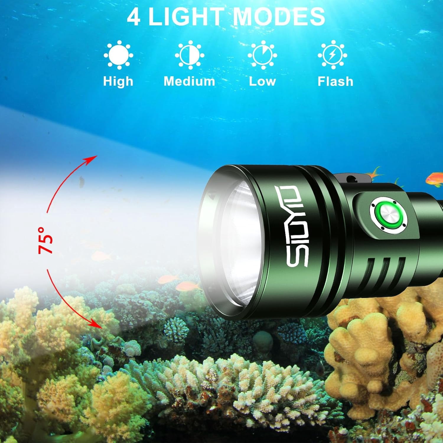 Siuyiu 3000 Lumen Rechargeable Waterproof LED Scuba Diving Flashlight, 1 Pack