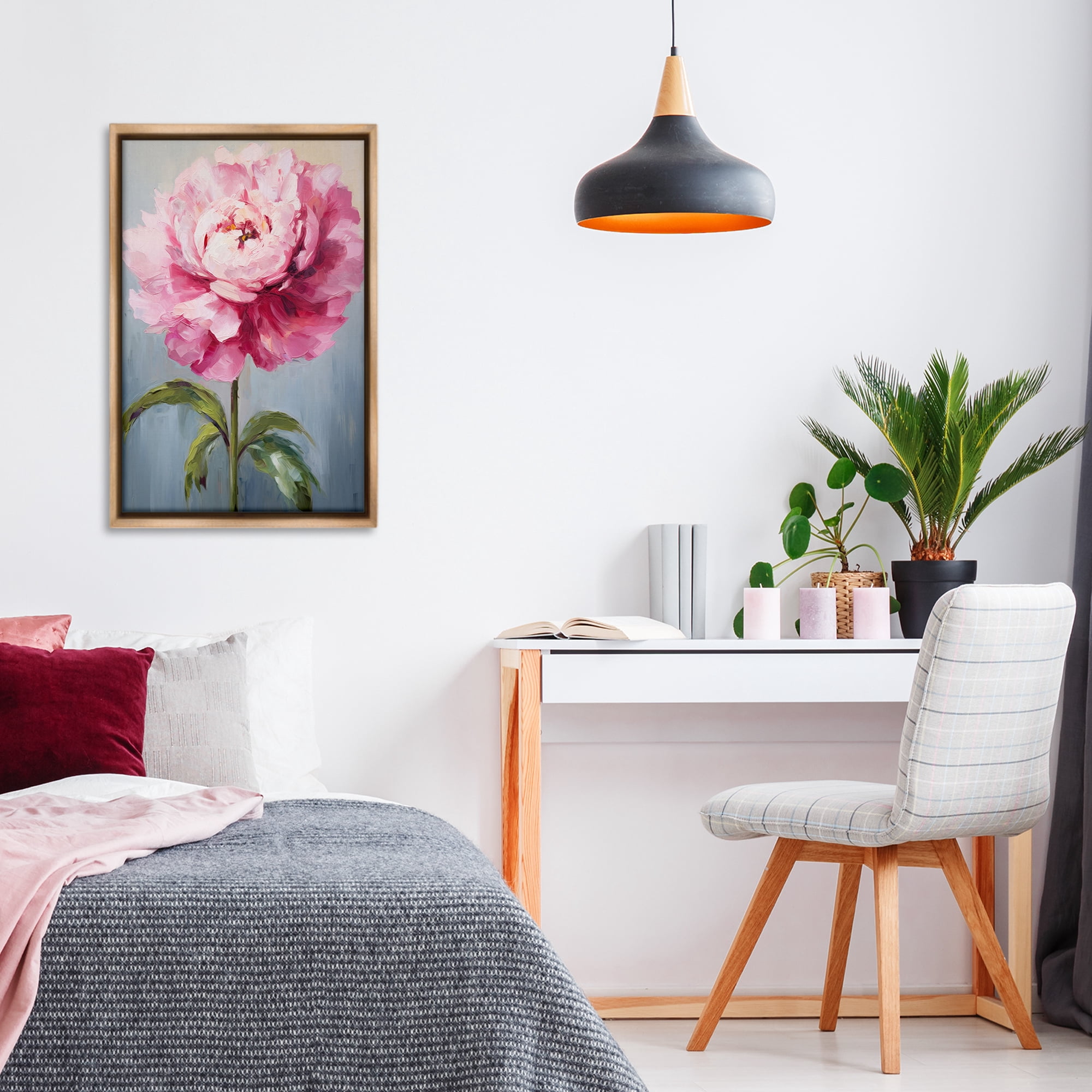 Stupell Industries Blush Pink Carnation Botanical & Floral Painting Brown Floater Framed Art Print Wall Art, 21 x 31