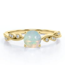 JeenMata Curved Band - 1.10 Carat Round Brazilian Opal And Moissanite - Milgrain Filigree - Prong Set Engagement Ring - 18K Yellow Gold Plating Over Silver