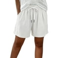 thumbnail image 2 of Women's Soft Cotton Drawstring Mid Waist Shorts, Tummy Control Elastic Waist Lightweight Summer Shorts, Casual Travel Beach Vacation Yoga Lounge Daily Essentials Relaxed Fit, 2 of 5