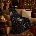 thumbnail image 3 of Vintage Burgundy Lilies, Ivory Blossoms and Shadowed Leaves Cozy Flannel Blanket, Dark Botanical Home Decor for Women, Living Room and Bedroom, Anniversary Gift, 3 of 9