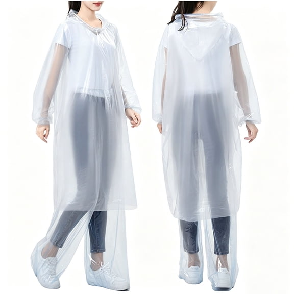 Miqool Rain Ponchos with Shoe Covers Full-Body Waterproof Long Hooded Emergency Raincoats for Camping Hiking Travelling, Clear