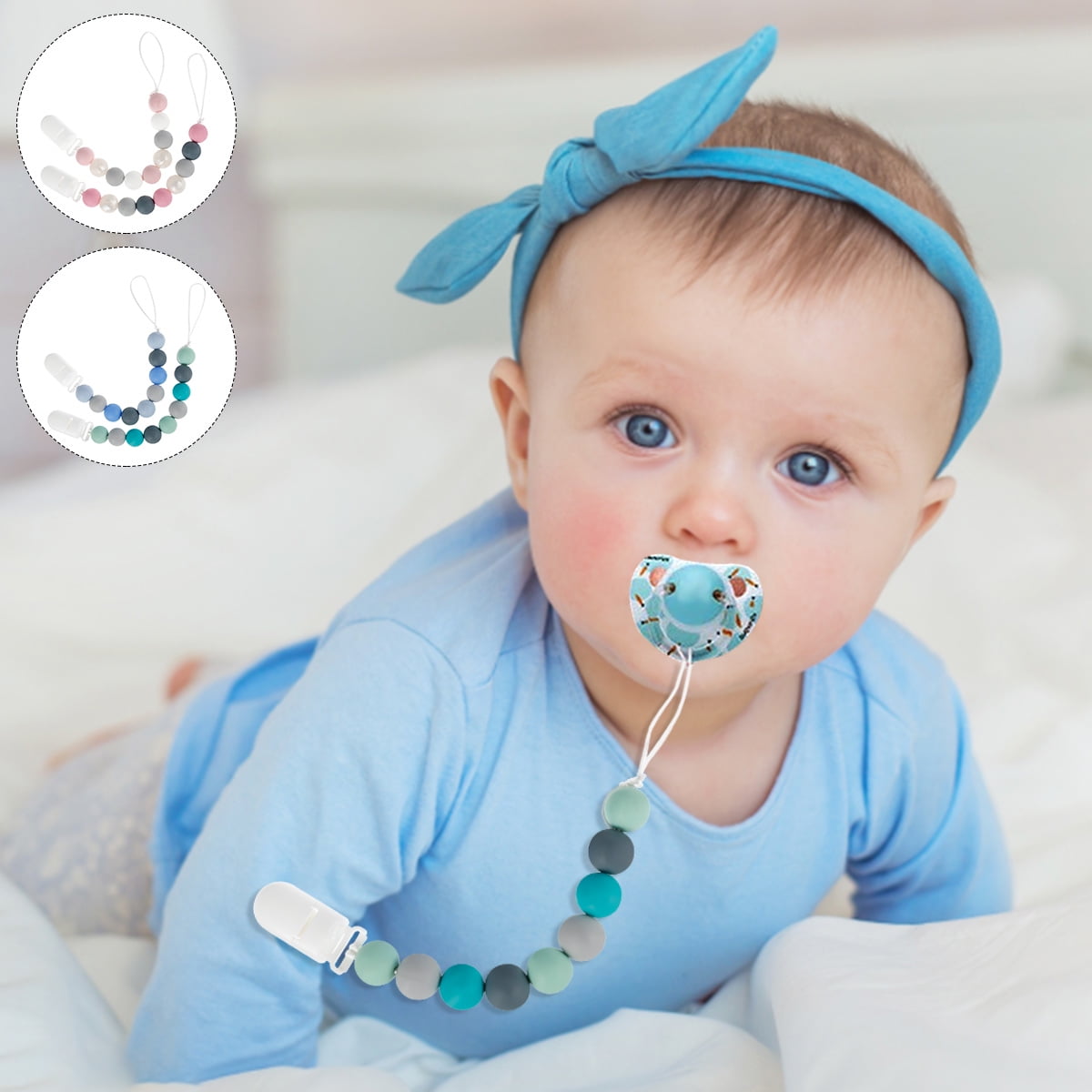Niyofa 2pcs Soother Chain for Baby Foodgrade Silicone Pacifier Clip