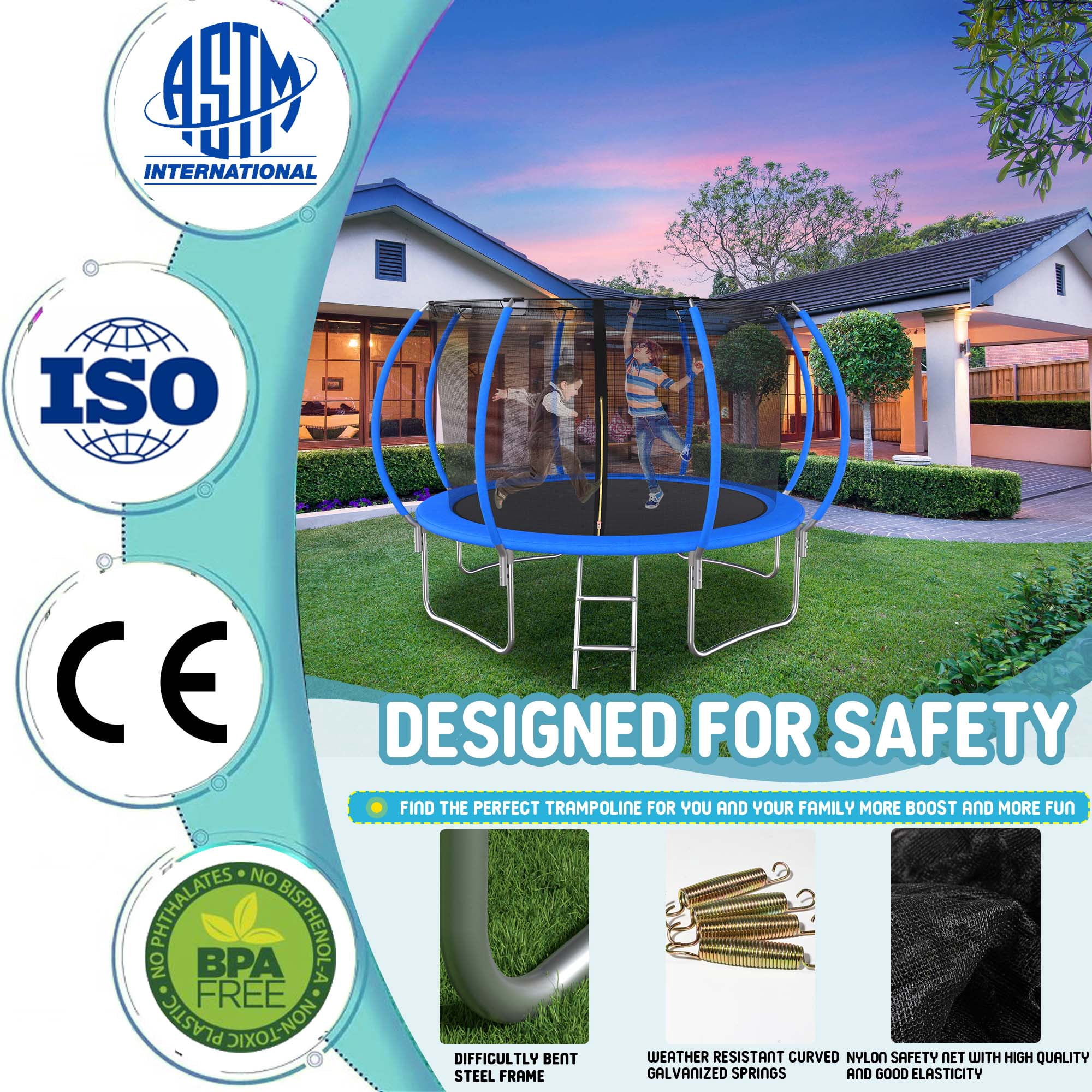 Shengchao Trade 12FT Round Backyard Trampoline with Safety Enclosure Net and T-Hook