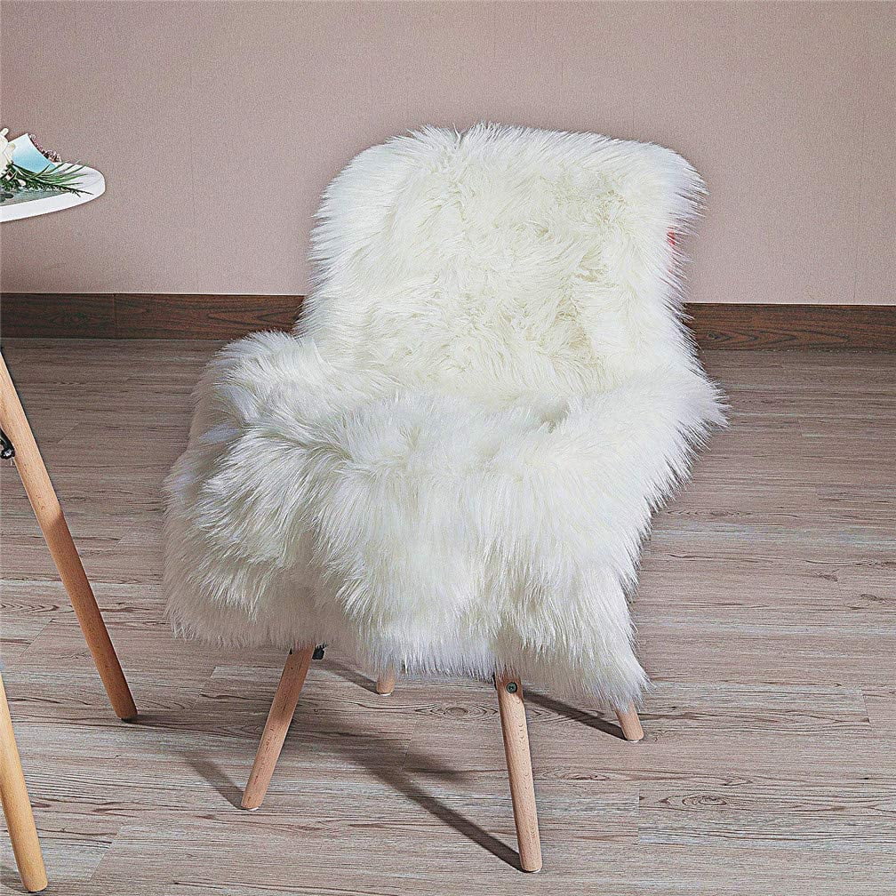 Soft Faux Fur Rug White Sheepskin Chair Cover Seat Pad Shaggy Area